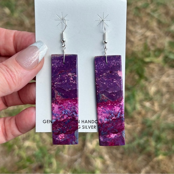 Navajo Jewelry - Navajo Crafted Purple Mojave Slab Dangle Earrings